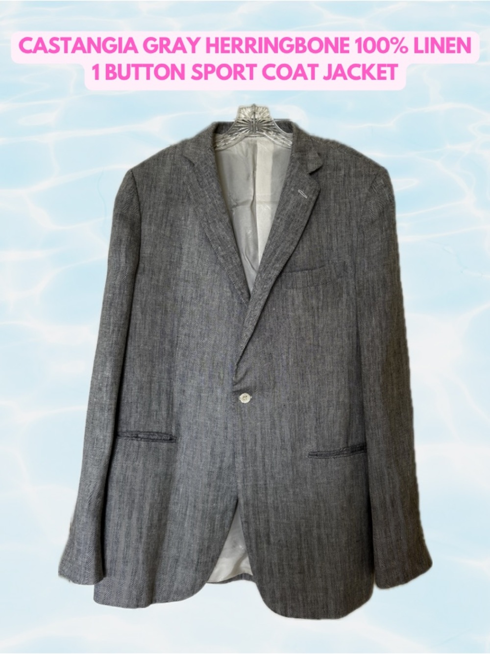 Castangia Gray Herringbone 100% Linen Italian Sport Coat Jacket
Sz 44L